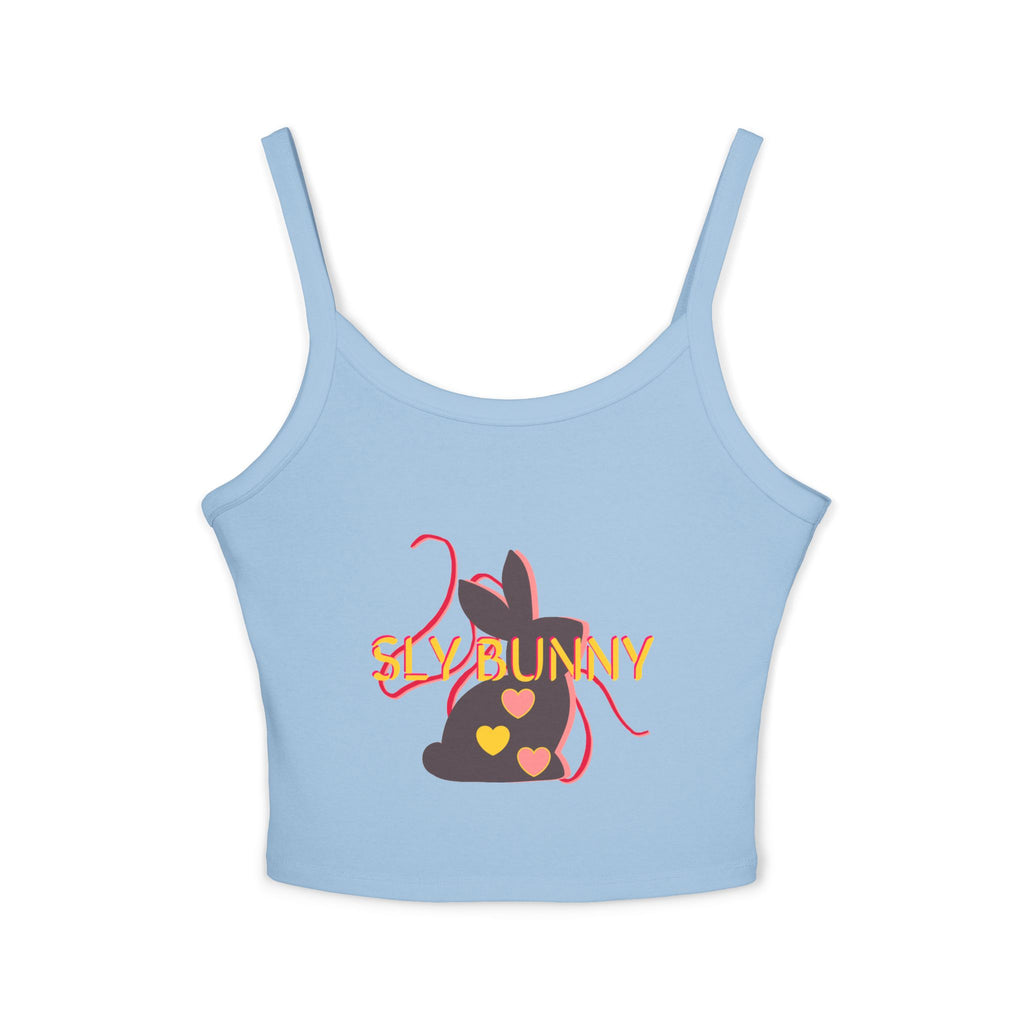 Sly Bunny Crop Tank Top – Cute Heart Bunny Graphic Spaghetti Strap