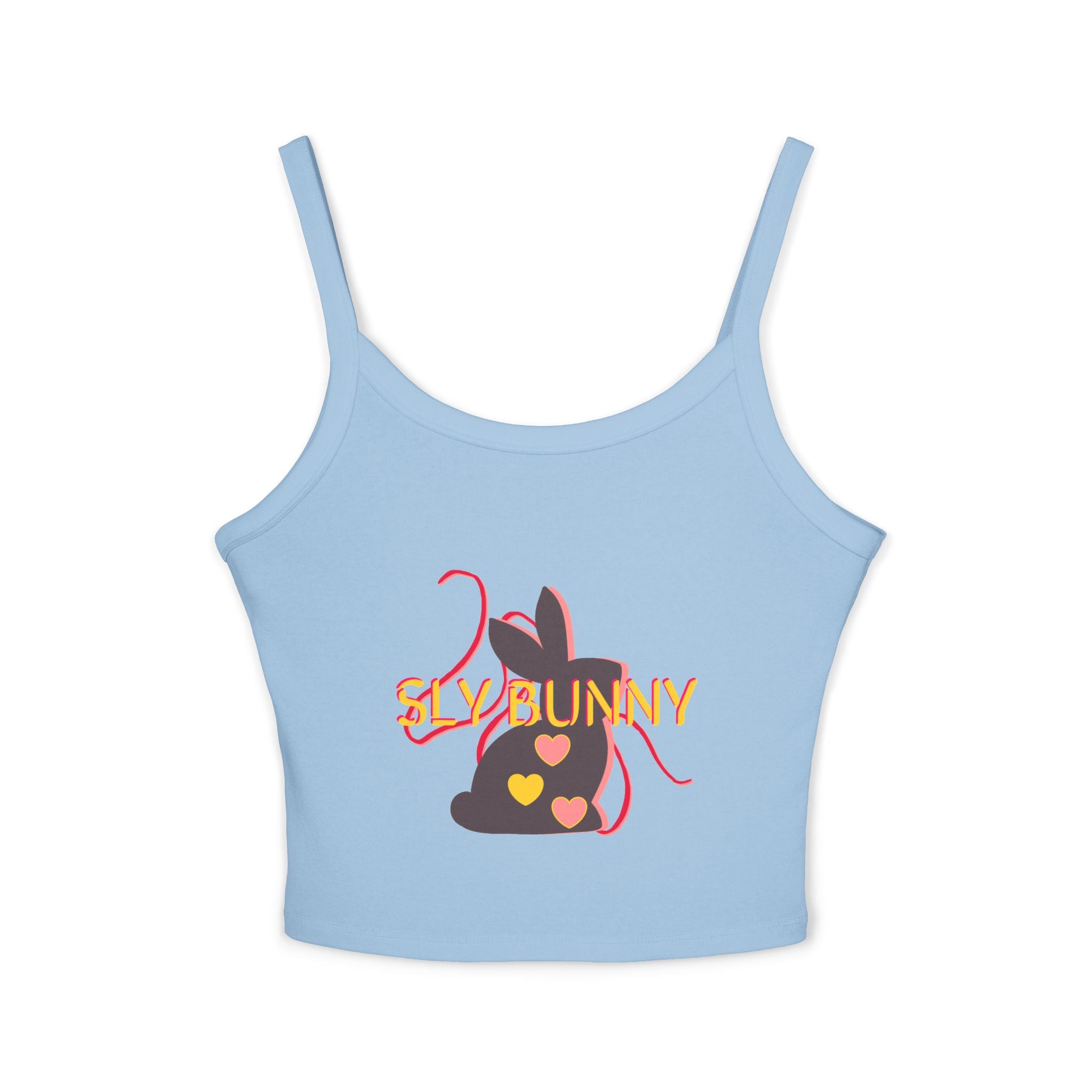 Sly Bunny Crop Tank Top – Cute Heart Bunny Graphic Spaghetti Strap