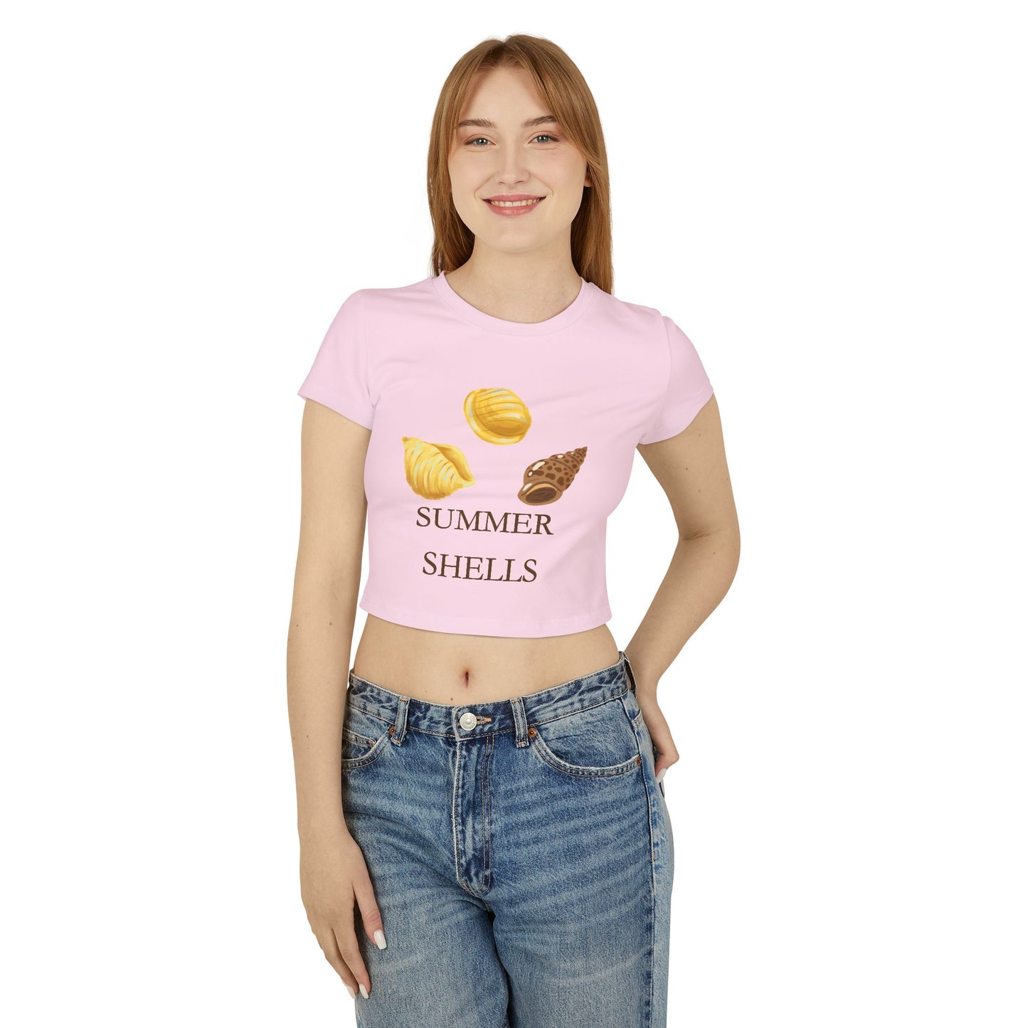 Summer Shells Women's Baby Tee — Beachy Seashell Graphic Crop Top