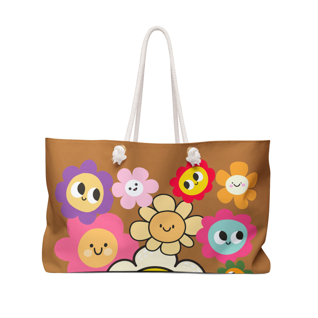 Smiling Flower Weekender Bag — Cute Retro Floral Travel Tote