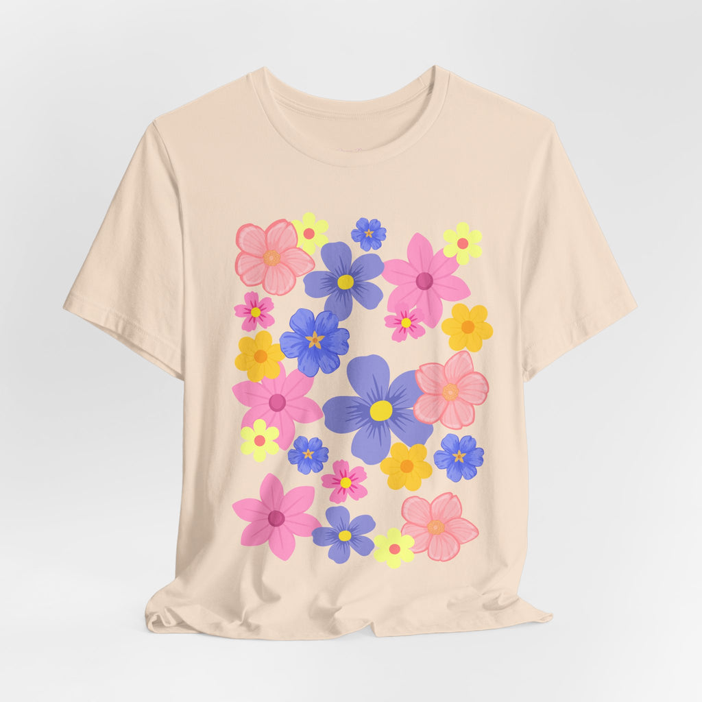 Floral Bouquet Graphic Tee — Pink & Purple Flower Pattern T-Shirt