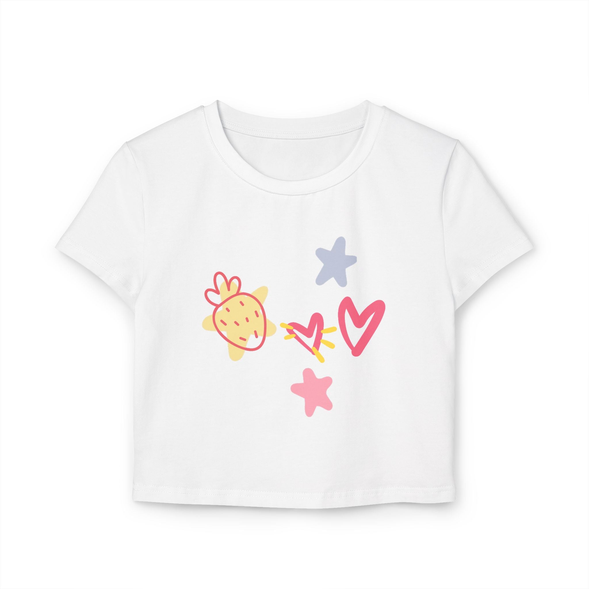 Cute Doodle Hearts & Pineapple Crop Tee — Women's Baby Tee