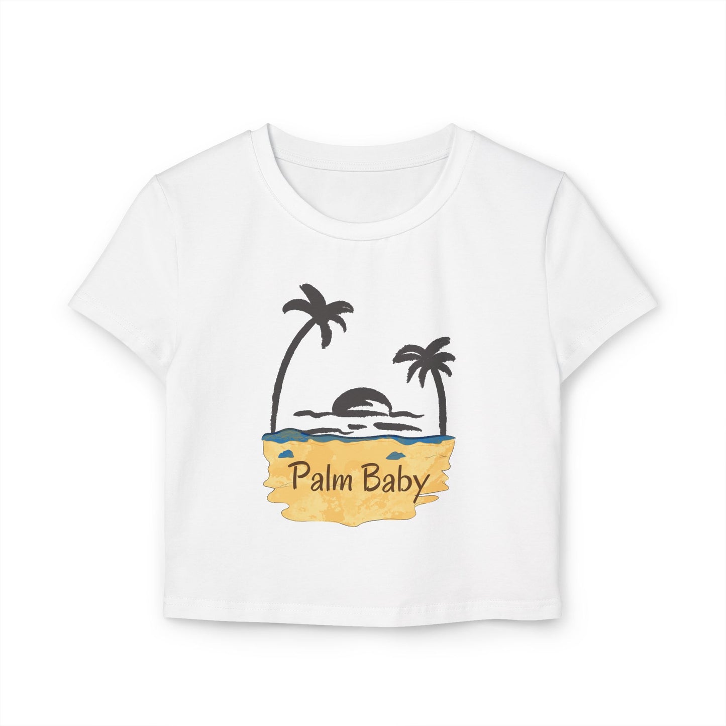 Palm Baby Women's Baby Tee — Tropical Palm Tree Sunset Crop Top