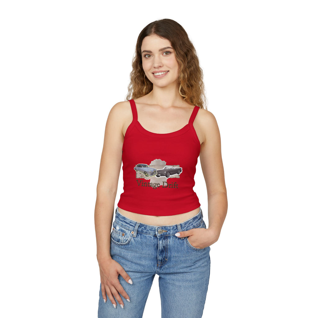 Vintage Drift Tank Top - Retro Classic Car Graphic Spaghetti Strap Crop