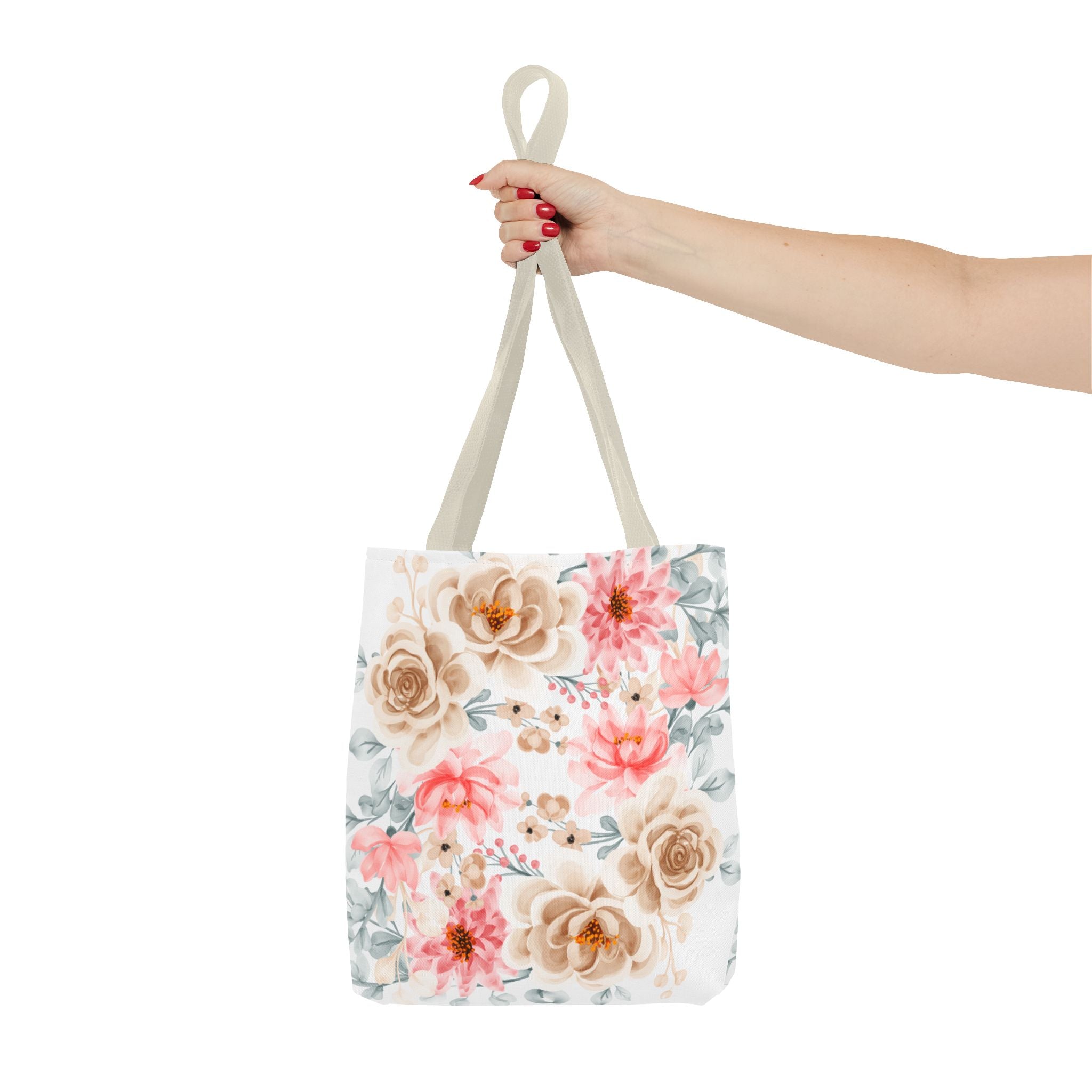 Floral Watercolor Tote Bag — Pink & Beige Garden Roses All-Over Print