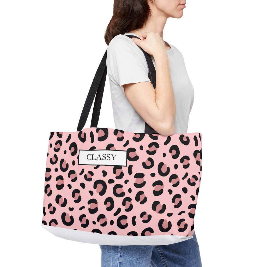 Classy Pink Leopard Weekender Tote Bag — Stylish Animal Print Travel Tote