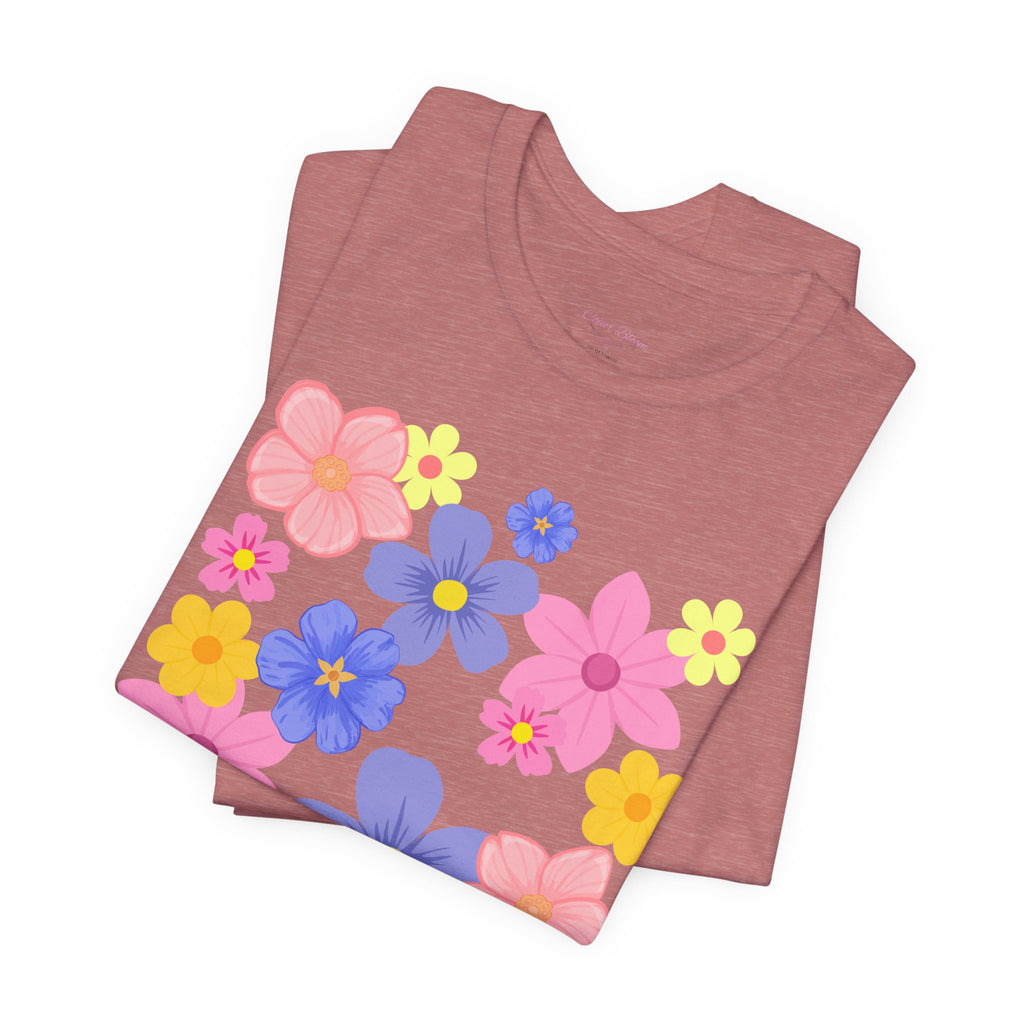 Floral Bouquet Graphic Tee — Pink & Purple Flower Pattern T-Shirt