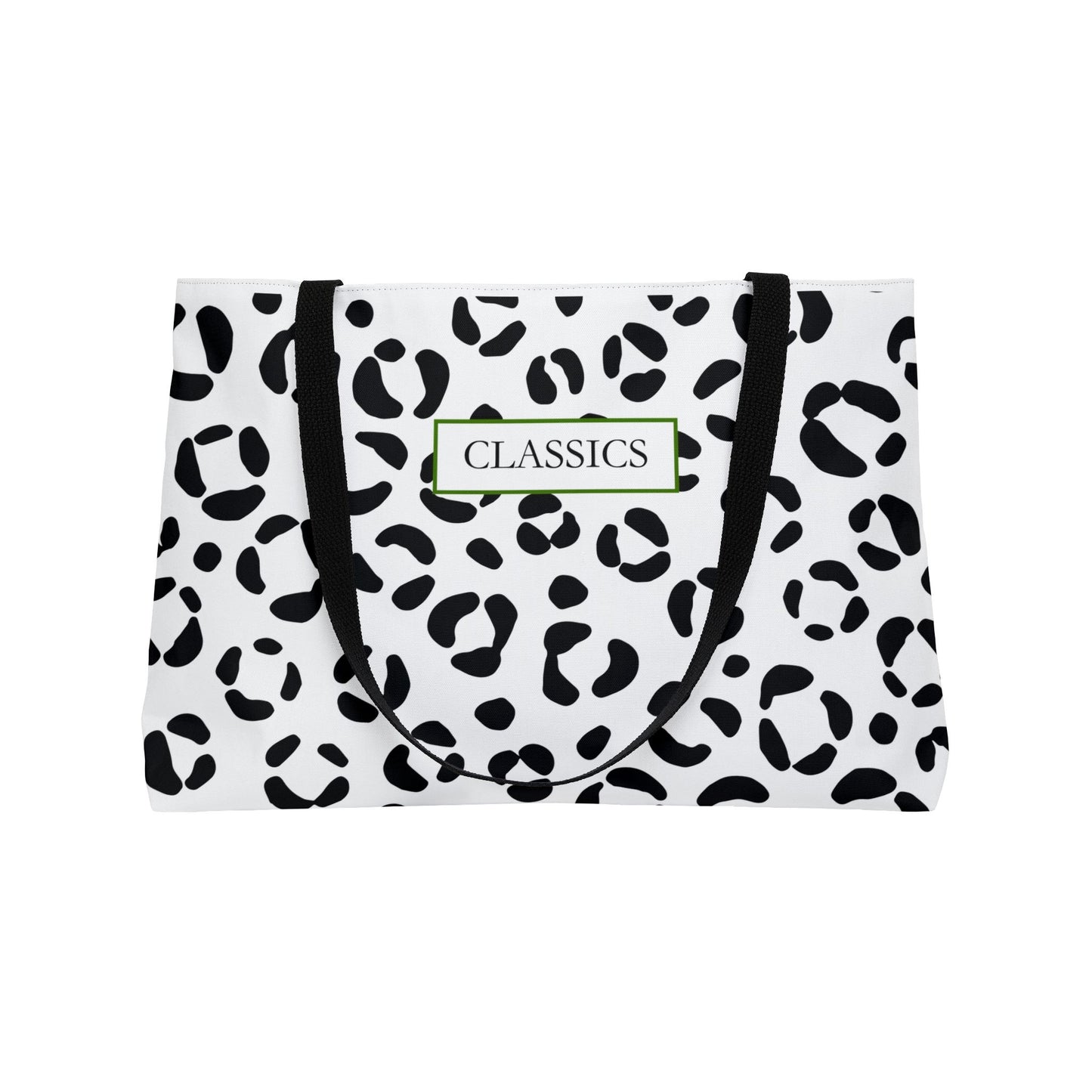 Classic Leopard Weekender Tote Bag — Black & White Animal Print Travel Bag