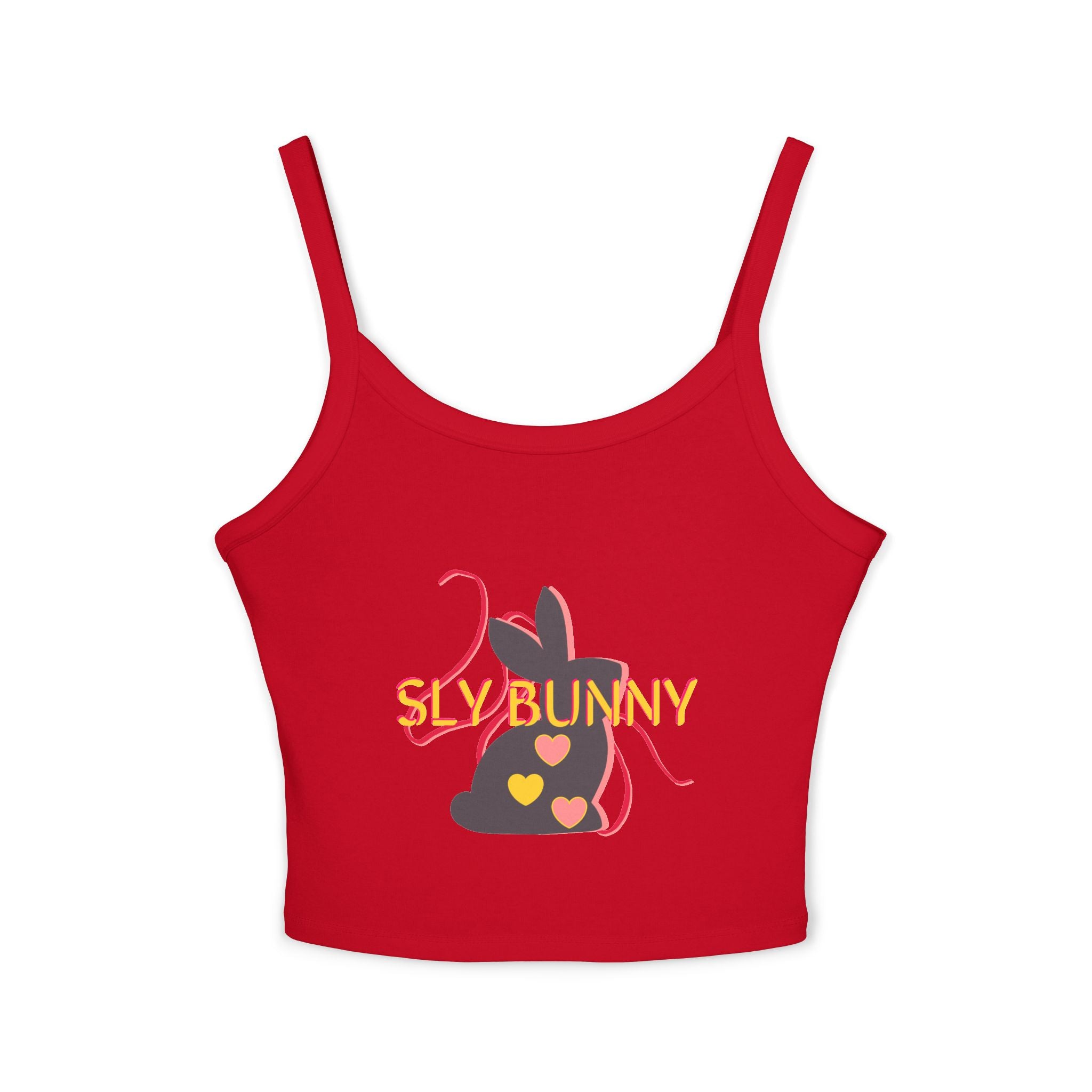 Sly Bunny Crop Tank Top – Cute Heart Bunny Graphic Spaghetti Strap