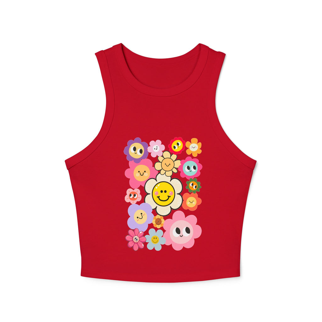 Smiley Flower Crop Tank — Cute Floral Smiley Graphic Racerback Tank