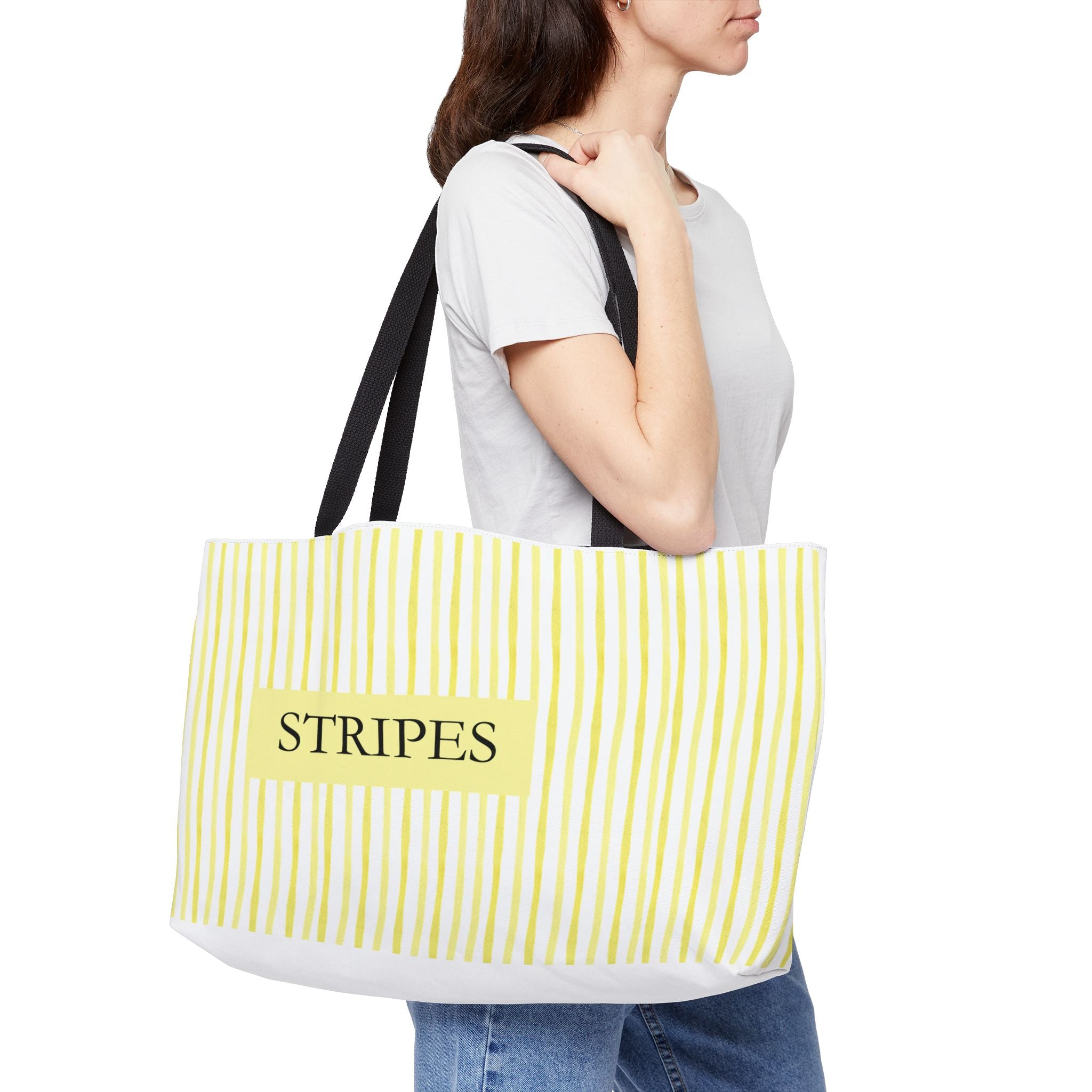 Yellow Striped Weekender Tote Bag — 'STRIPES' Beach & Travel Carryall