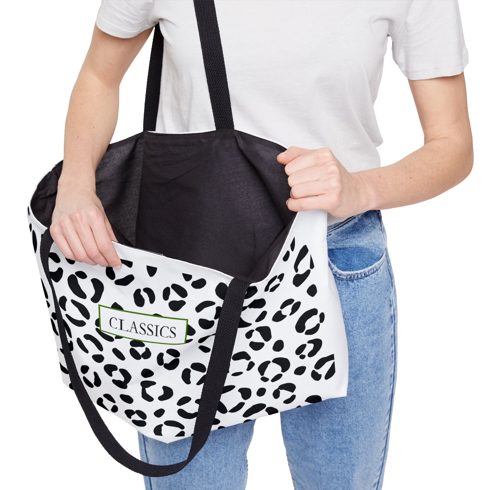 Classic Leopard Weekender Tote Bag — Black & White Animal Print Travel Bag