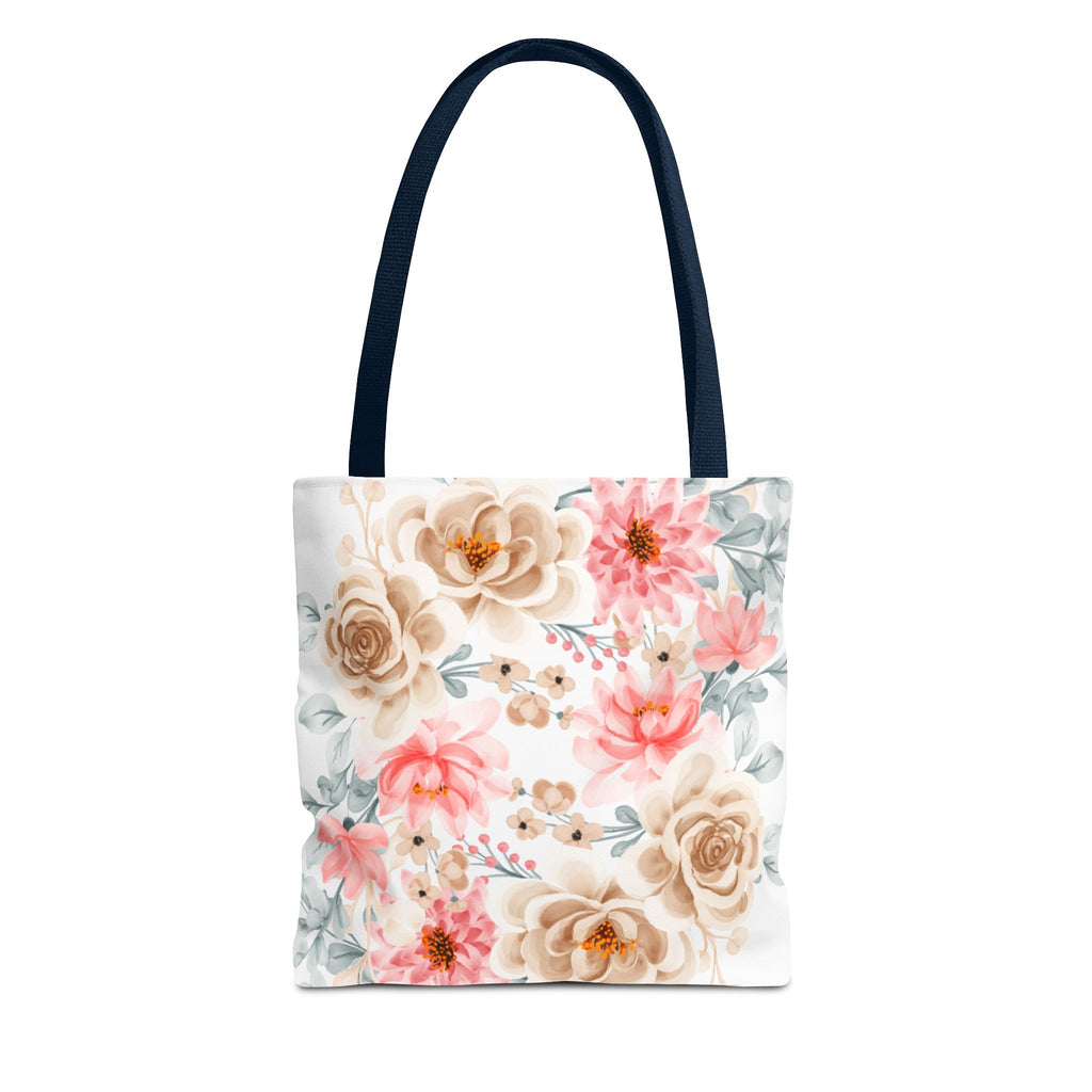 Floral Watercolor Tote Bag — Pink & Beige Garden Roses All-Over Print