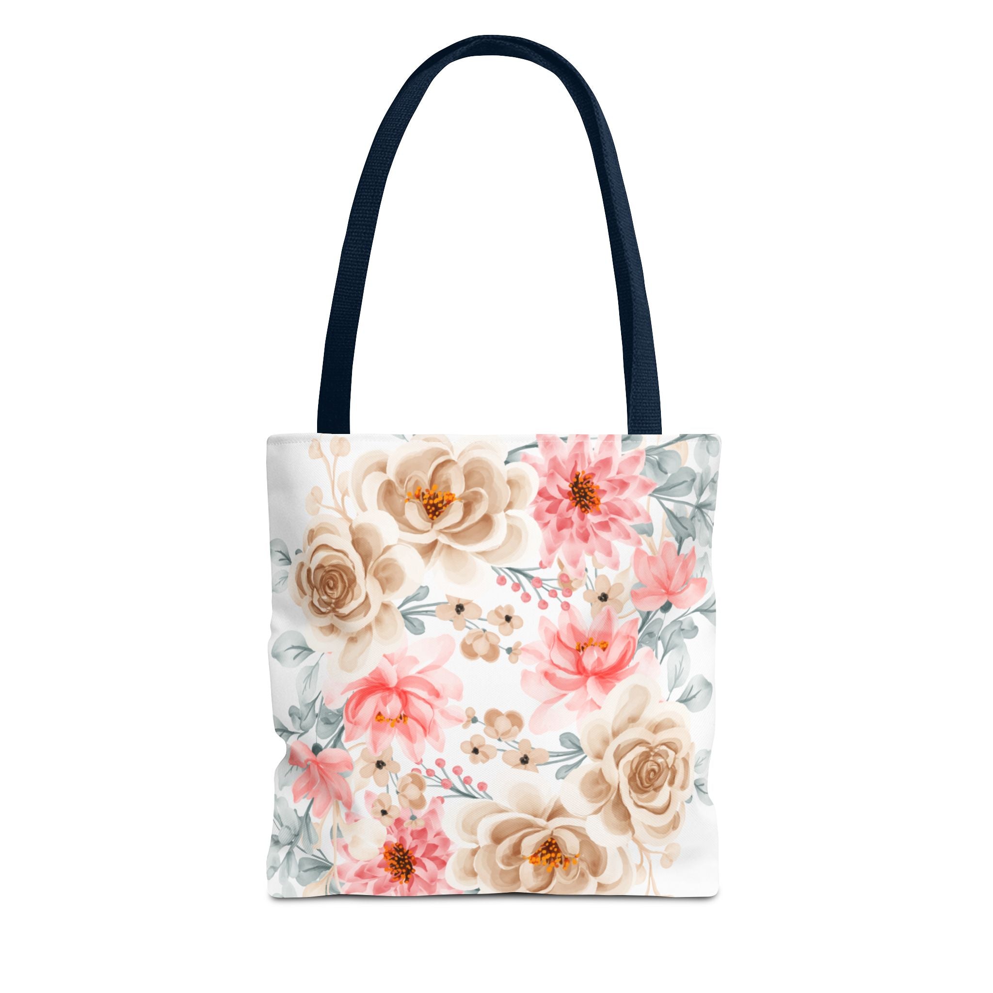 Floral Watercolor Tote Bag — Pink & Beige Garden Roses All-Over Print
