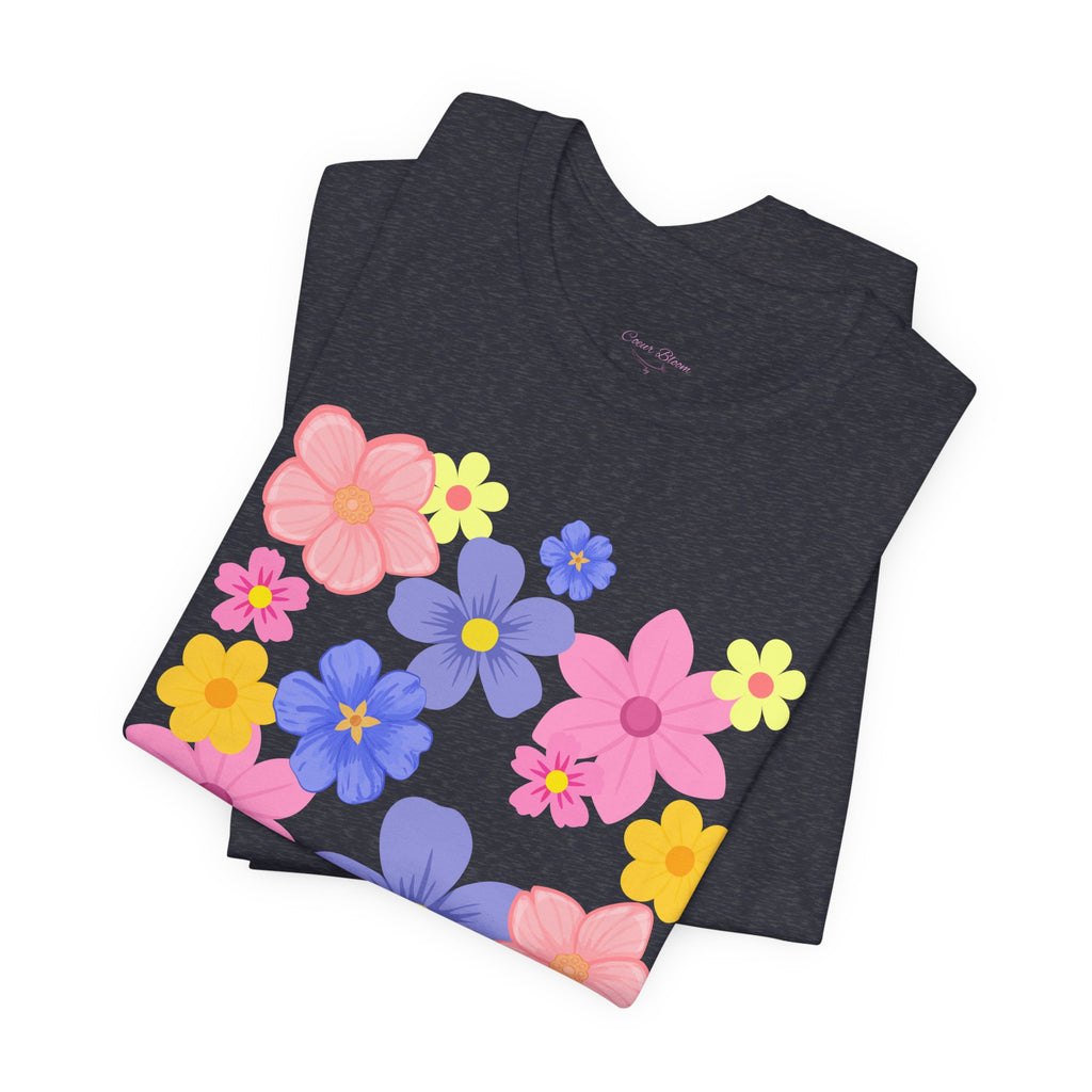 Floral Bouquet Graphic Tee — Pink & Purple Flower Pattern T-Shirt