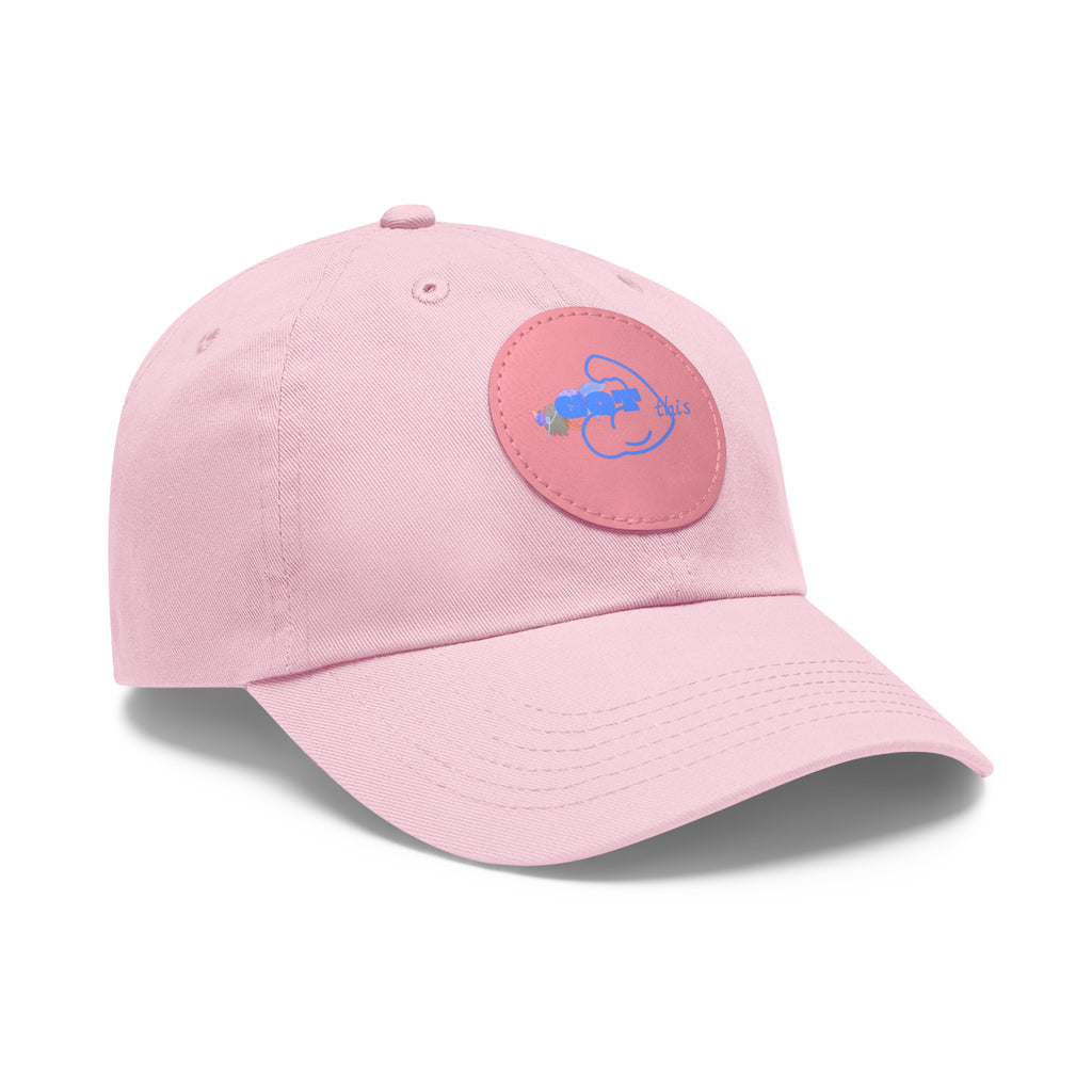 White Dad Hat with Round Leather Patch - Blue Abstract Fish Design