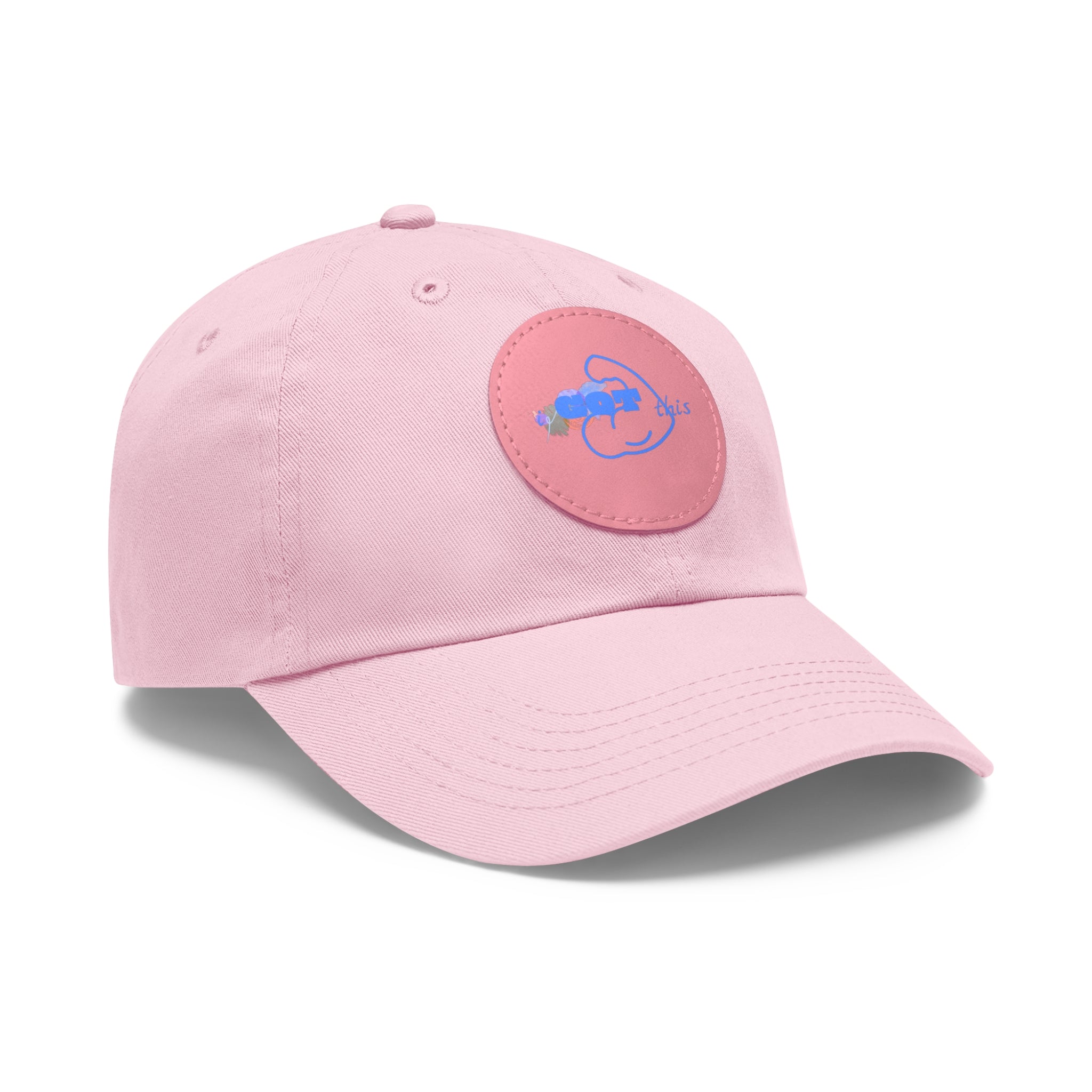 White Dad Hat with Round Leather Patch - Blue Abstract Fish Design