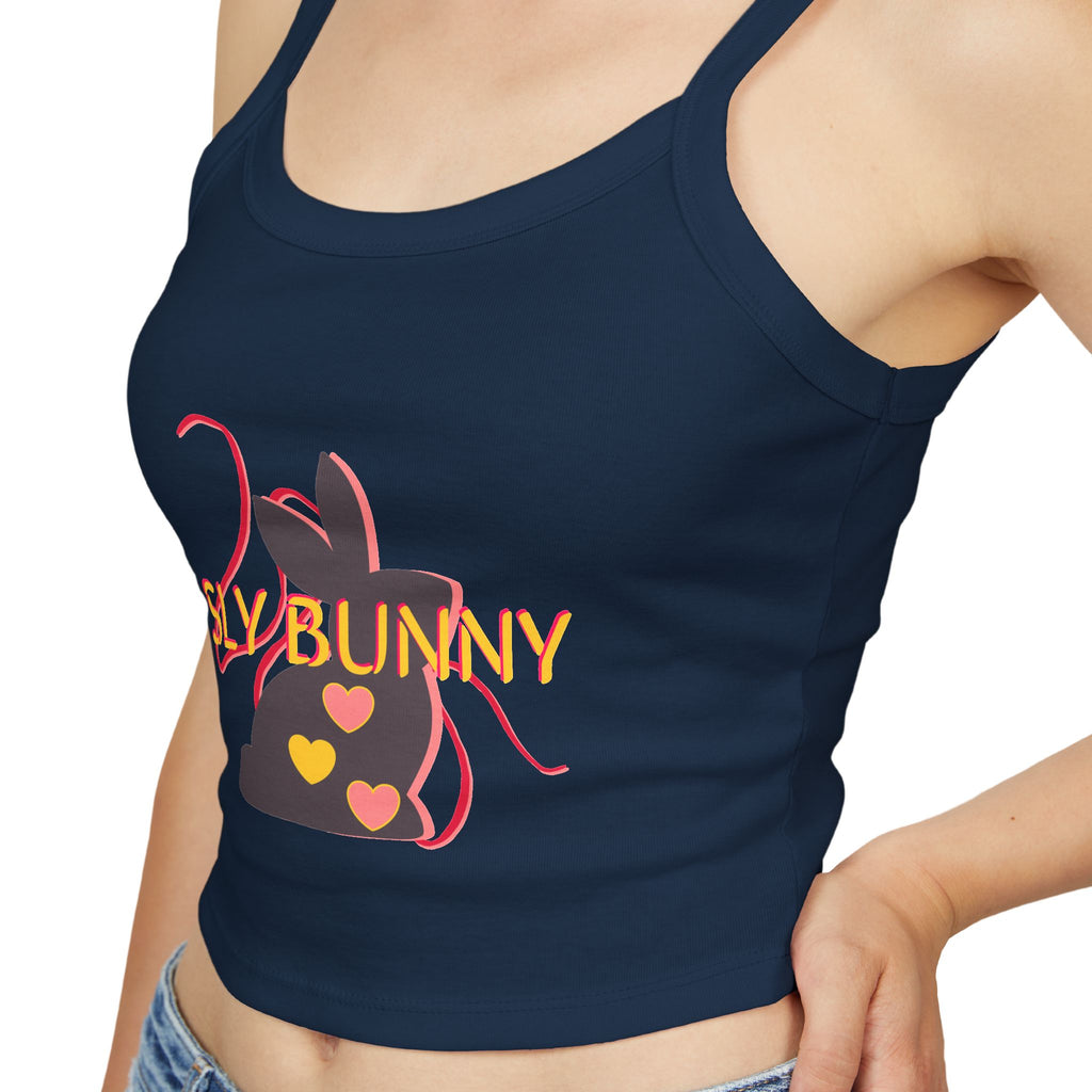 Sly Bunny Crop Tank Top – Cute Heart Bunny Graphic Spaghetti Strap