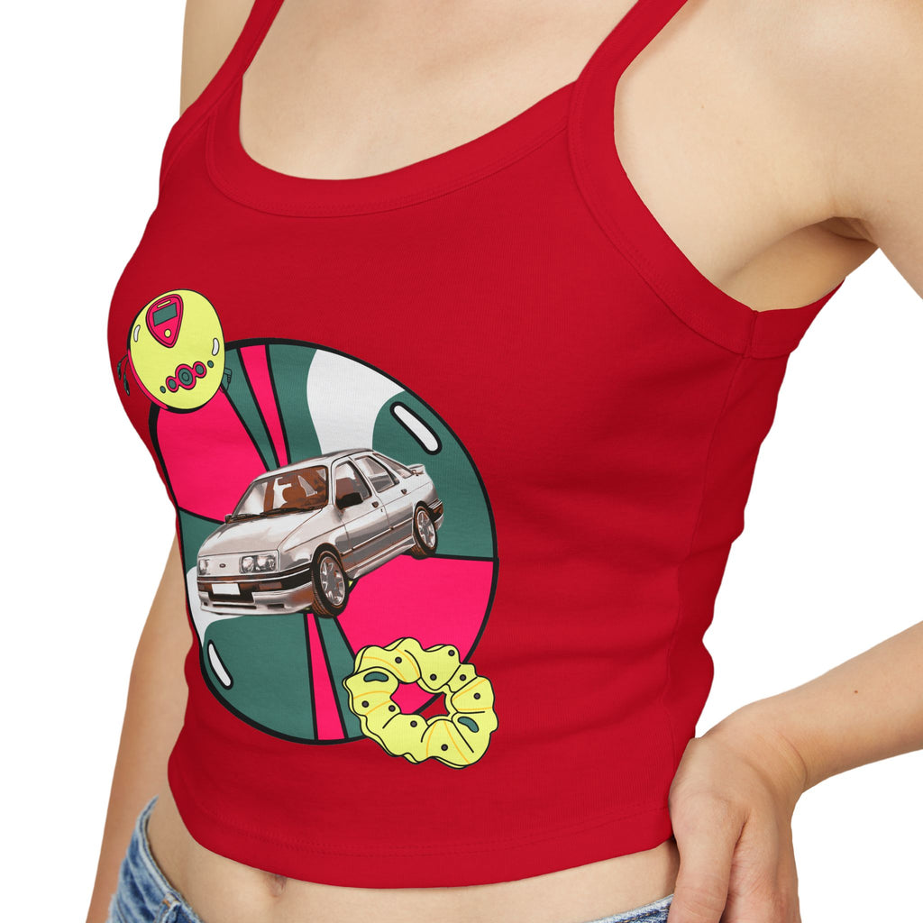 Retro Car Crop Tank Top — Vintage Sedan Graphic Spaghetti Strap Top