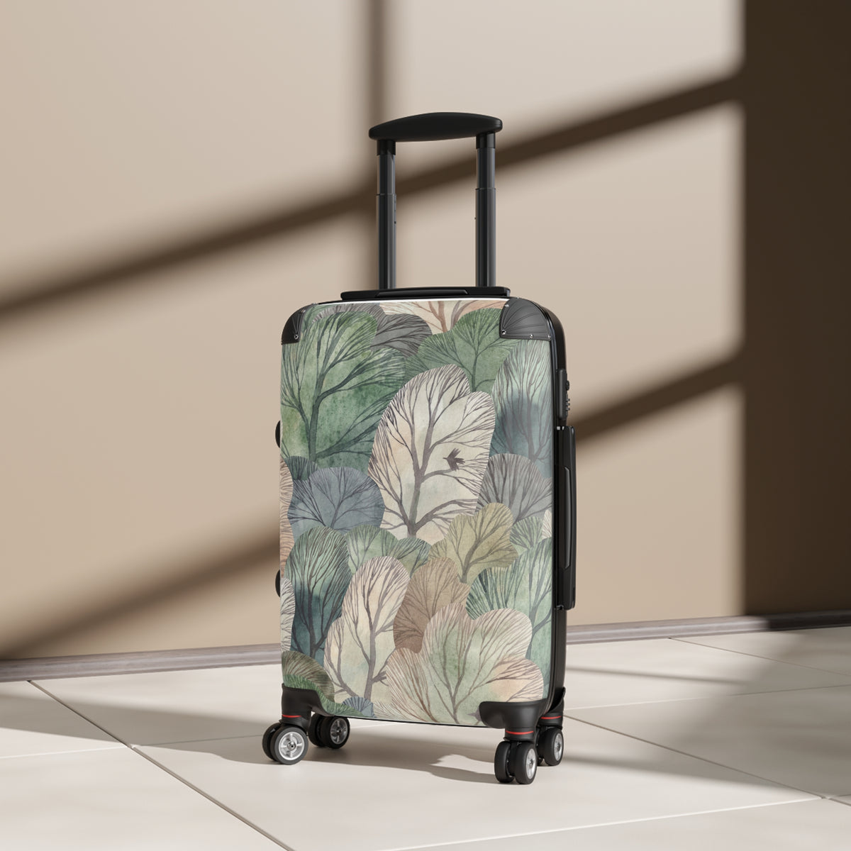 Botanical Leaves Suitcase — Green Vintage Leaf Print Luggage