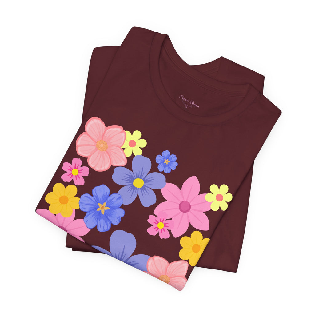 Floral Bouquet Graphic Tee — Pink & Purple Flower Pattern T-Shirt