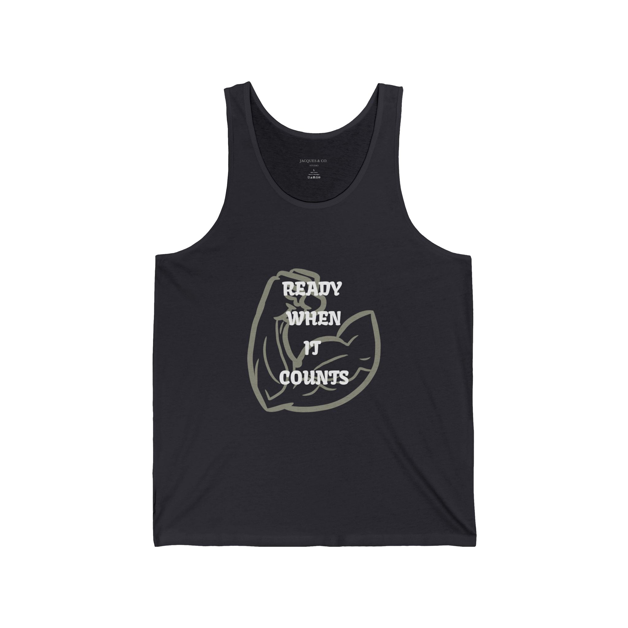 Fitness Tank Top — "Ready When It Counts" Muscle Arm Graphic