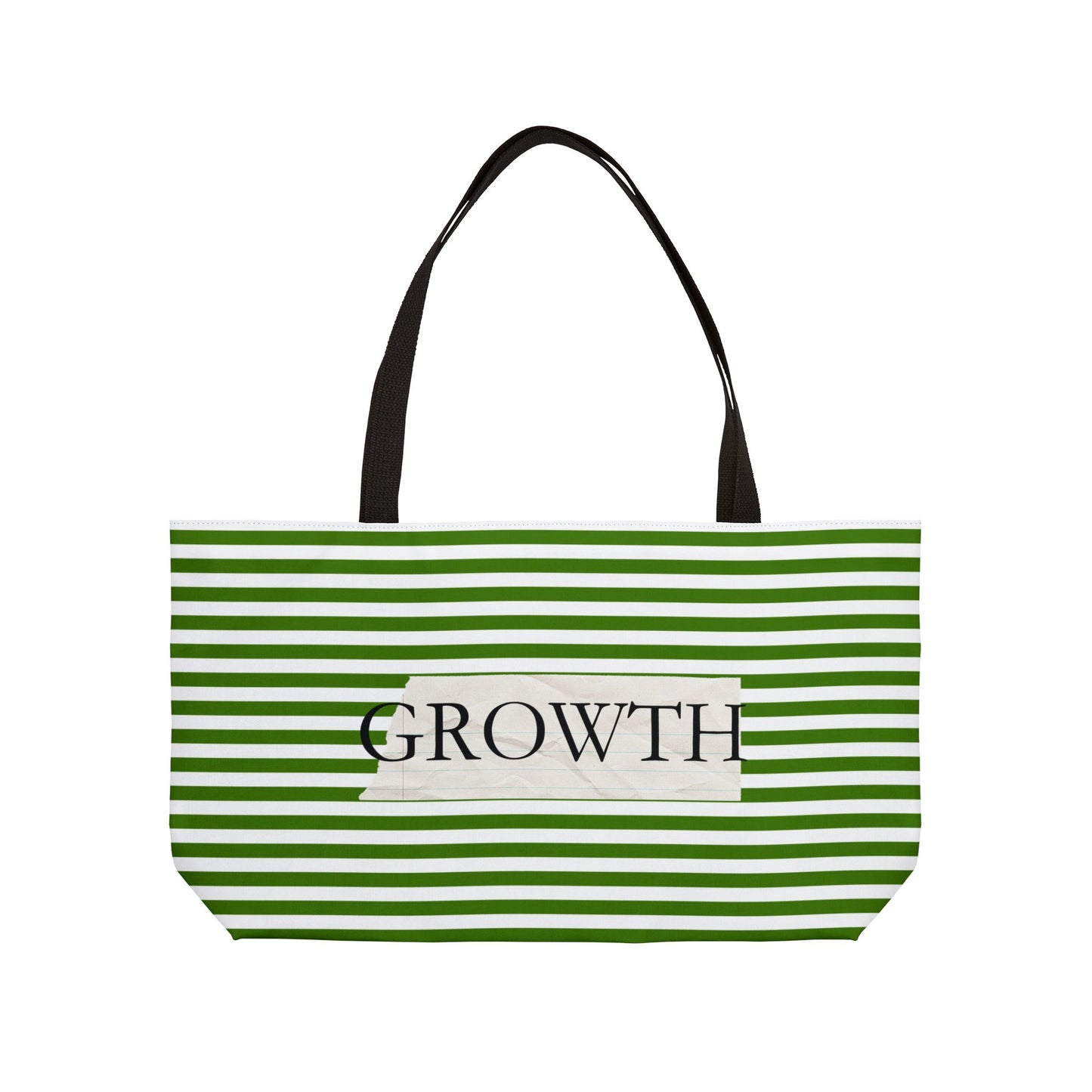 Growth Striped Weekender Tote Bag — Green Stripes Motivational Beach & Travel Bag