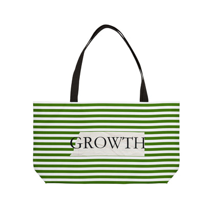Growth Striped Weekender Tote Bag — Green Stripes Motivational Beach & Travel Bag