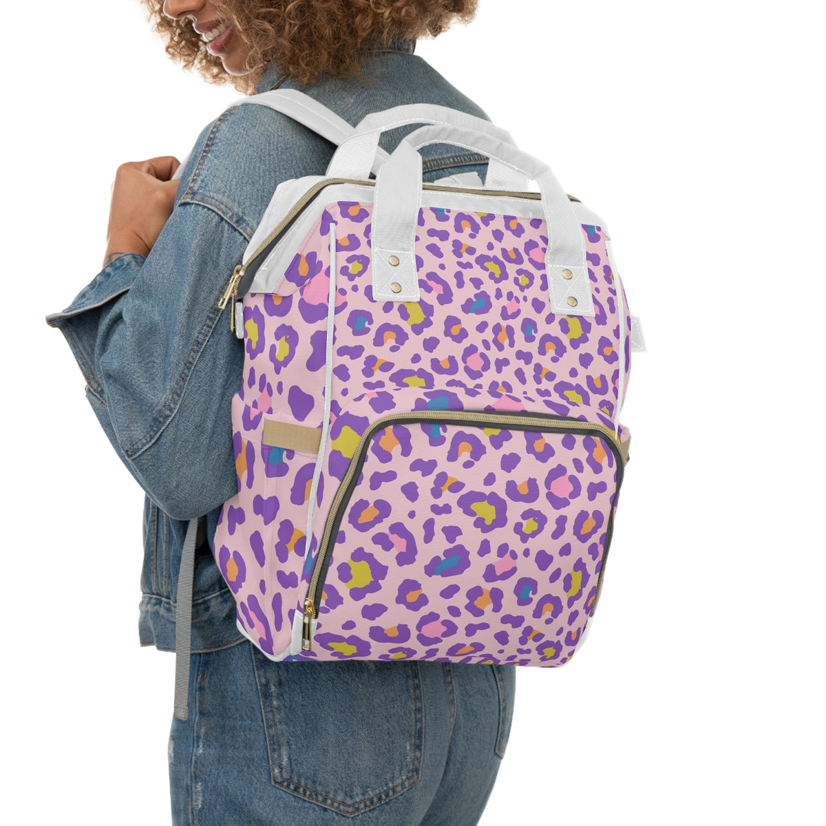 Purple Leopard Print Diaper Backpack — Multifunctional Baby Travel Bag