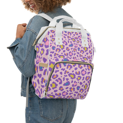 Purple Leopard Print Diaper Backpack — Multifunctional Baby Travel Bag