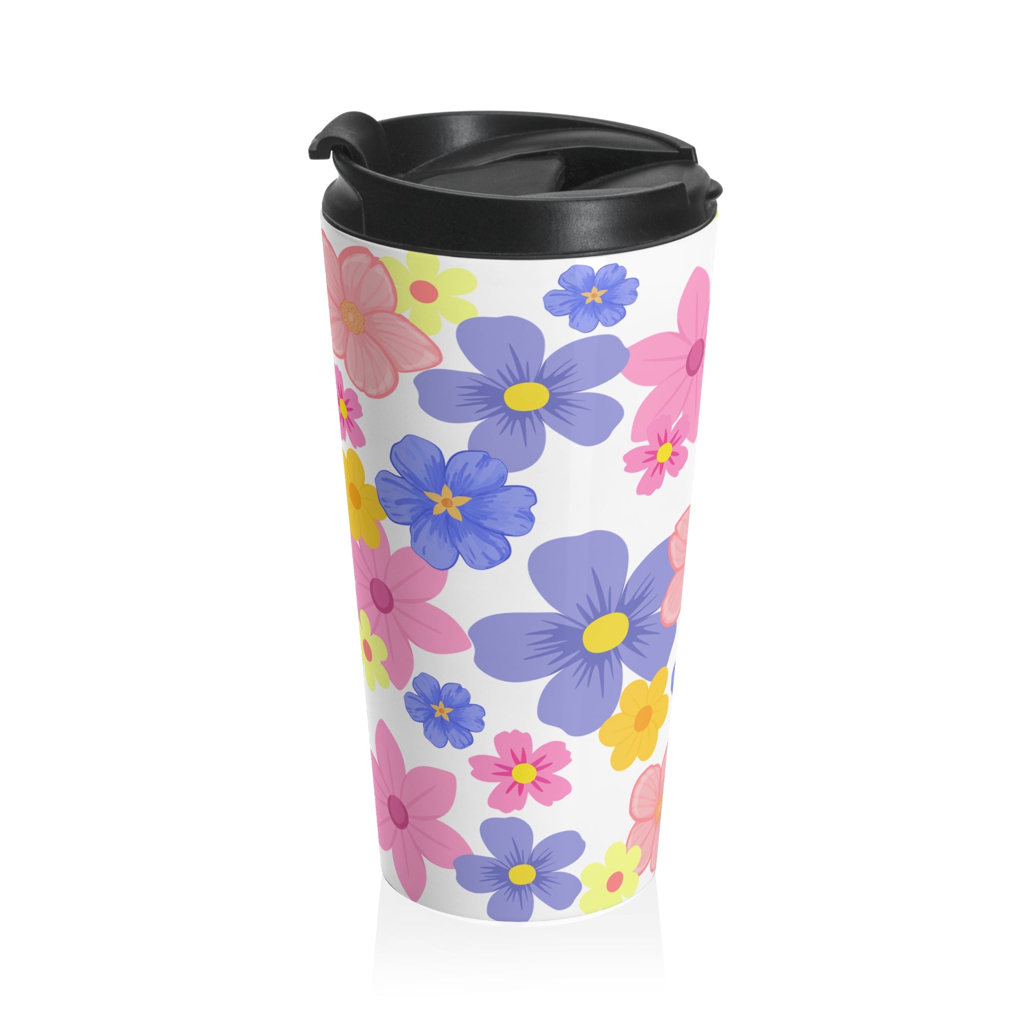 Floral Bliss Stainless Steel Travel Mug – Pink & Yellow Bloom Insulated Tumbler