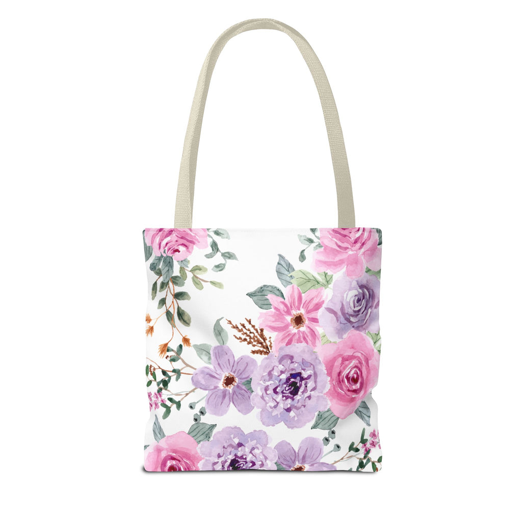 Floral Watercolor Tote Bag — Pink & Lavender Roses All-Over Print