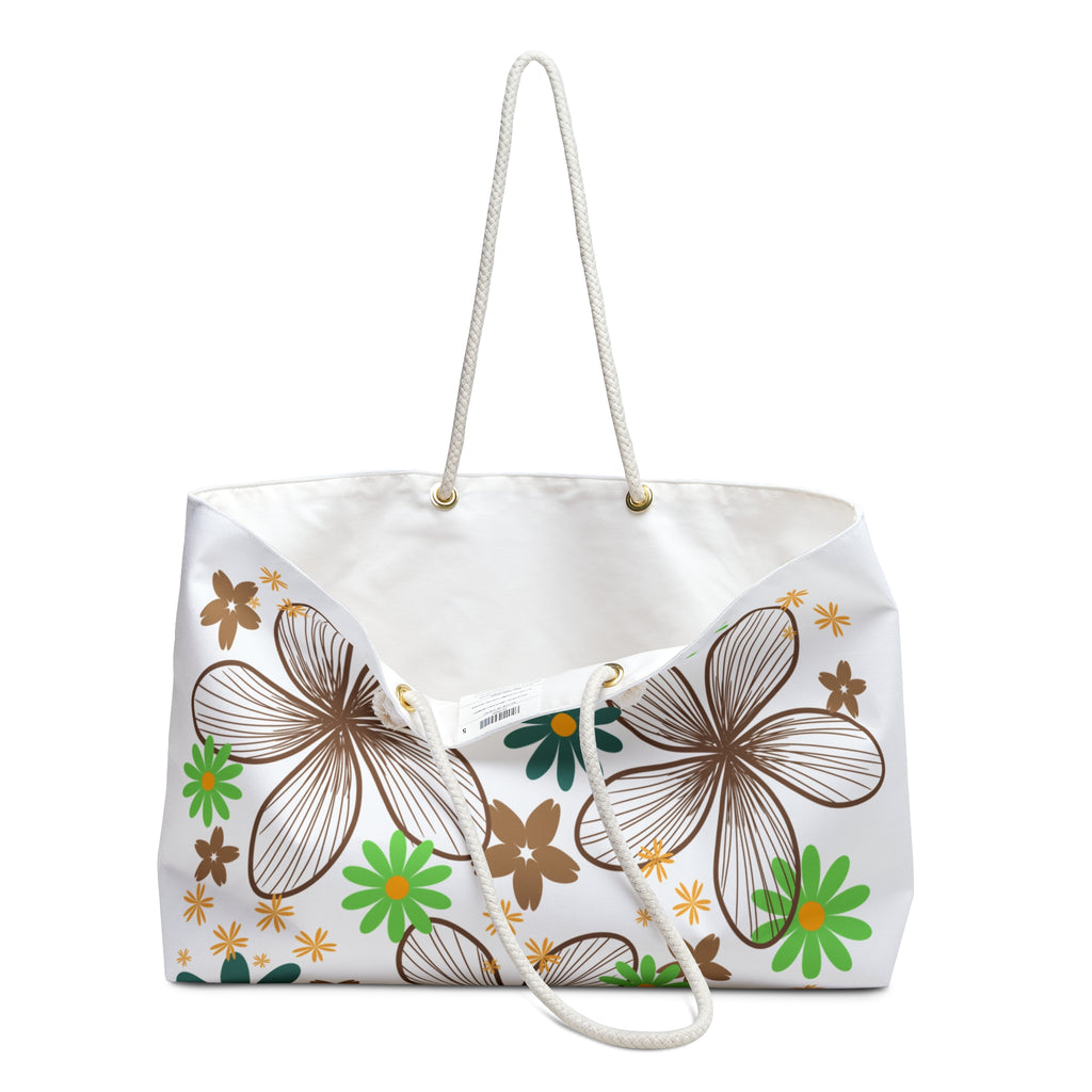 Floral Beach Weekender Bag — Brown & Green Retro Flower Travel Tote