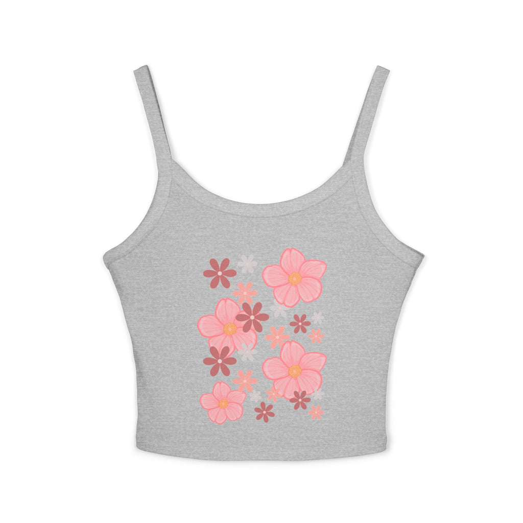 Floral Bloom Spaghetti Strap Tank — Pink Retro Flower Graphic
