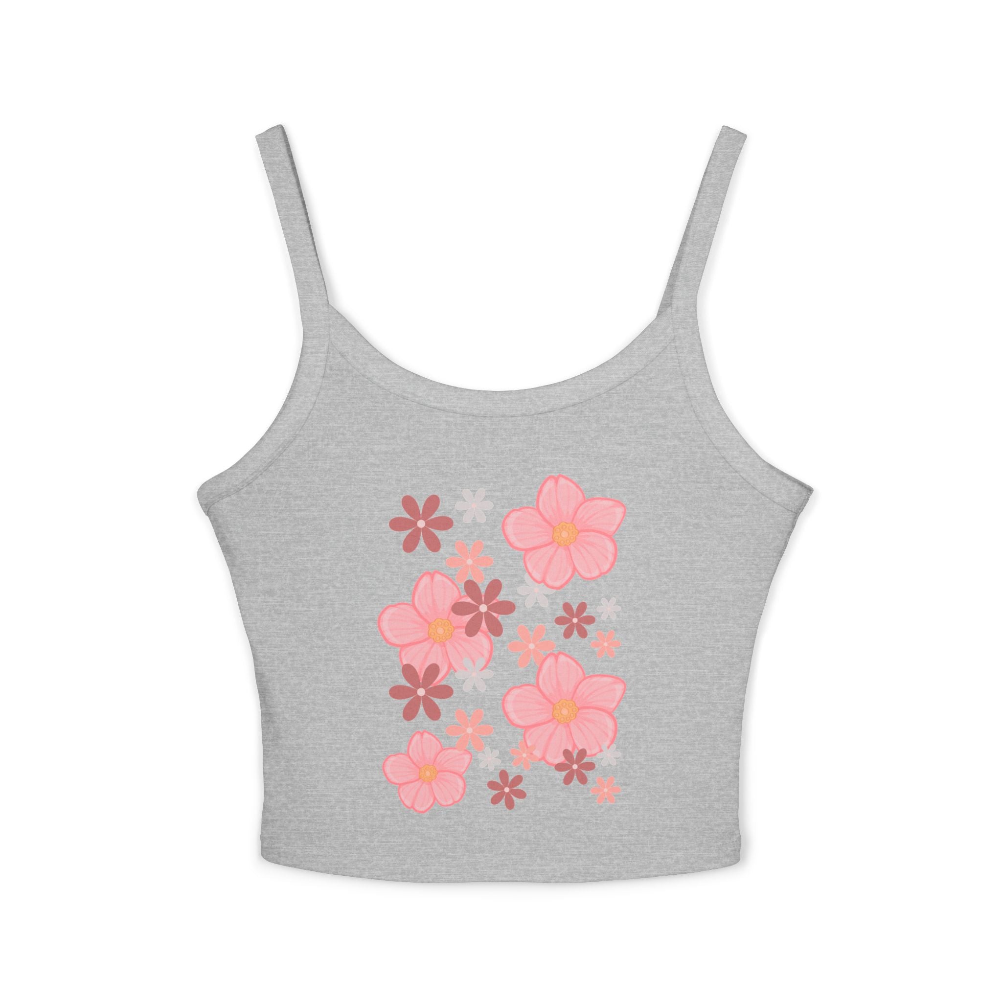 Floral Bloom Spaghetti Strap Tank — Pink Retro Flower Graphic
