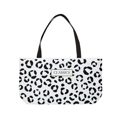 Classic Leopard Weekender Tote Bag — Black & White Animal Print Travel Bag