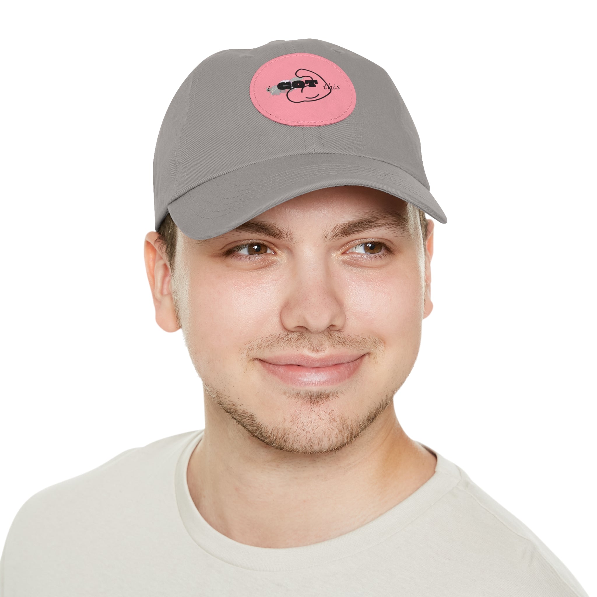 White Dad Hat with Round Leather Patch - Blue Abstract Fish Design