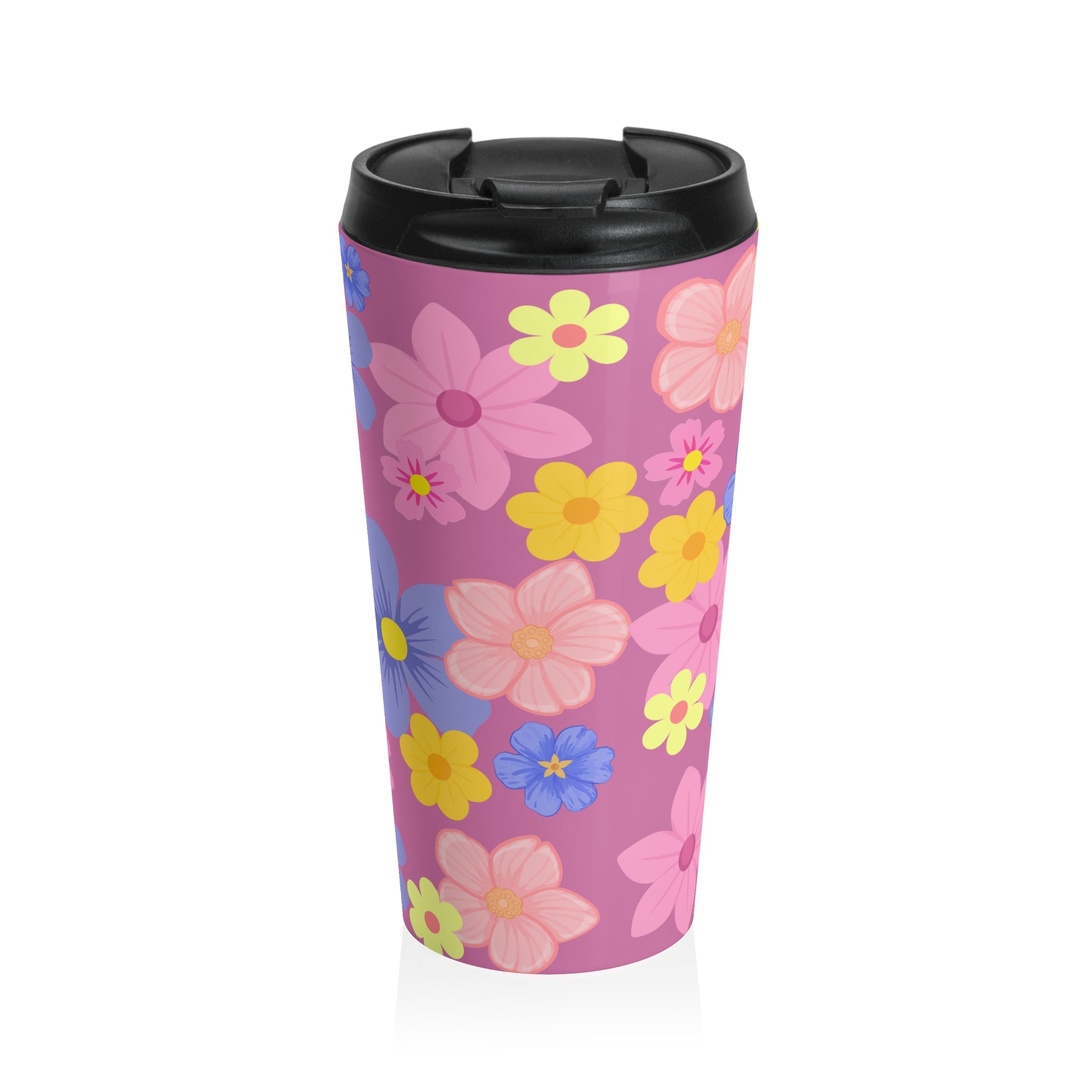 Floral Spring Stainless Steel Travel Mug – Pink, Yellow & Blue Flower Pattern