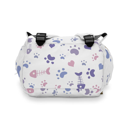 Diaper Backpack – Cute Paw & Fishbone Print Multifunctional Nappy Bag for New Parents