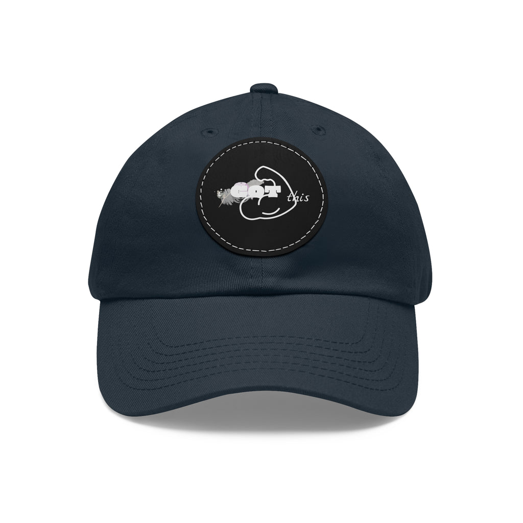 White Dad Hat with Round Leather Patch - Blue Abstract Fish Design