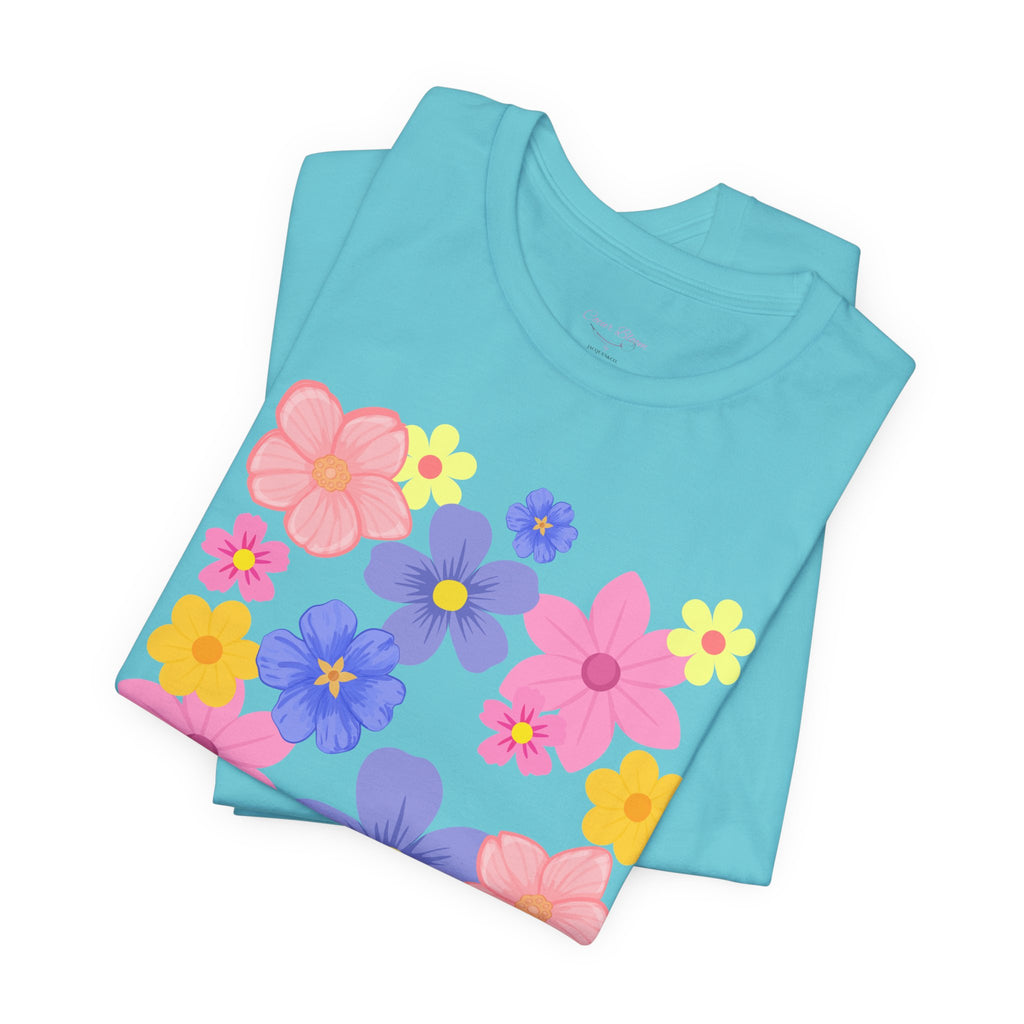 Floral Bouquet Graphic Tee — Pink & Purple Flower Pattern T-Shirt