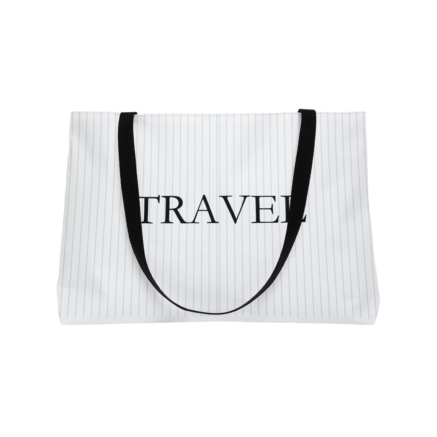Travel Weekender Tote Bag — Striped Carryall with "TRAVEL" Script