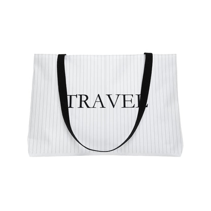 Travel Weekender Tote Bag — Striped Carryall with "TRAVEL" Script
