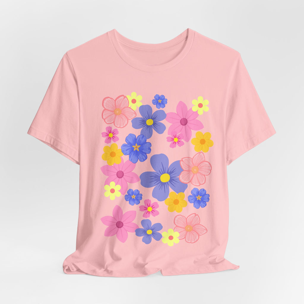 Floral Bouquet Graphic Tee — Pink & Purple Flower Pattern T-Shirt