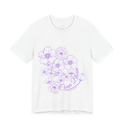 Floral "Coeur Bloom" Tee — Lavender Line Art Flower T-Shirt