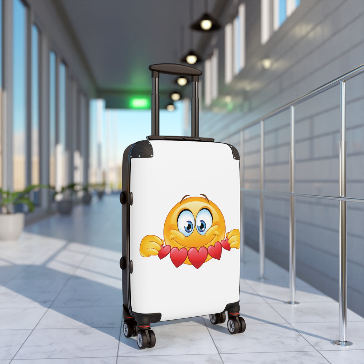 Suitcase with Heart Emoji Design — Cute Carry-On Luggage for Travelers & Valentine’s Gifts