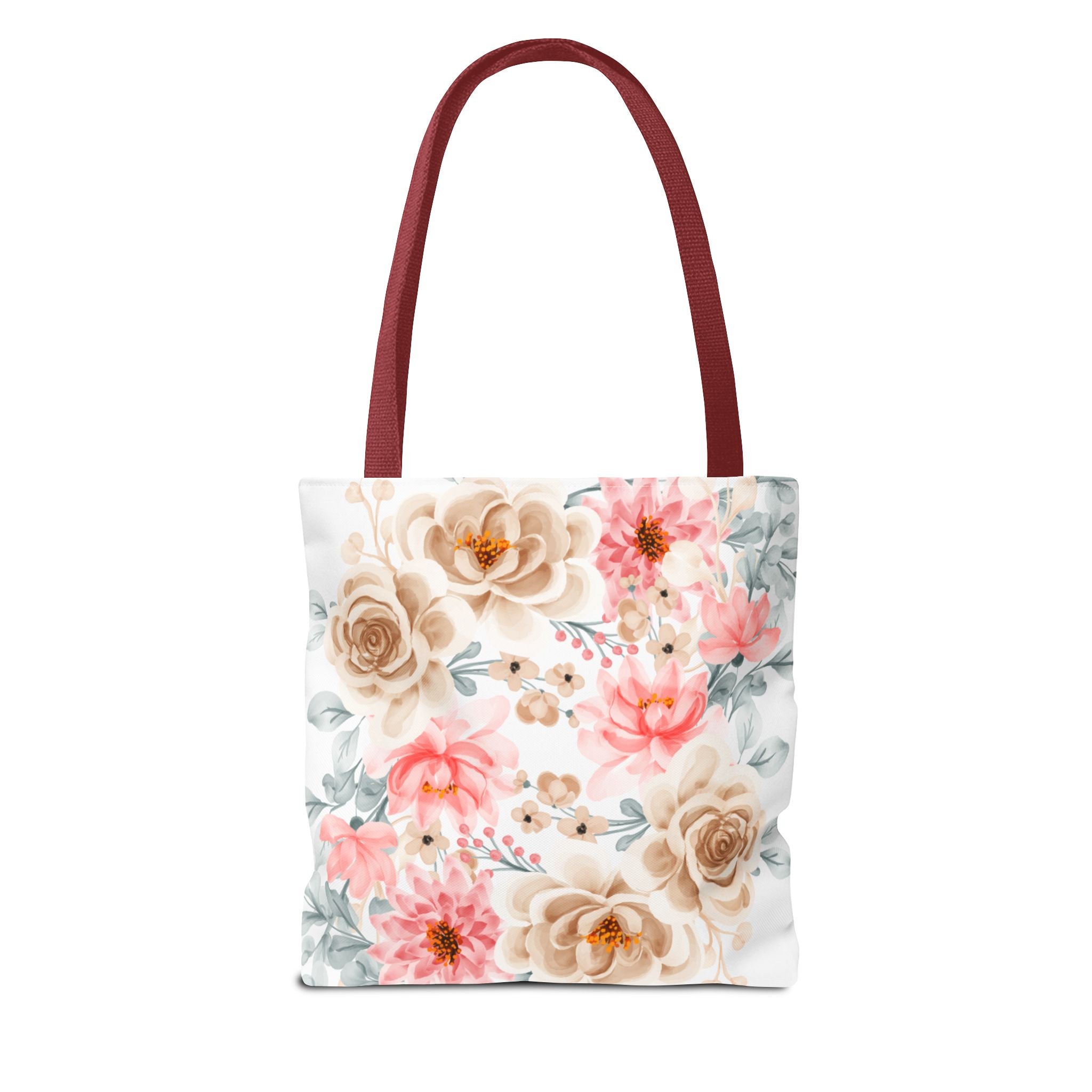 Floral Watercolor Tote Bag — Pink & Beige Garden Roses All-Over Print