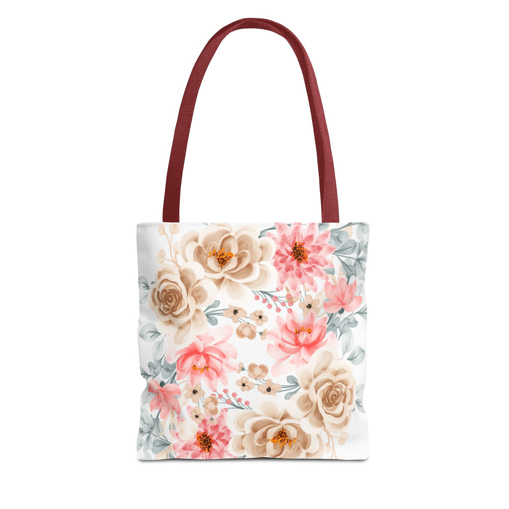 Floral Watercolor Tote Bag — Pink & Beige Garden Roses All-Over Print