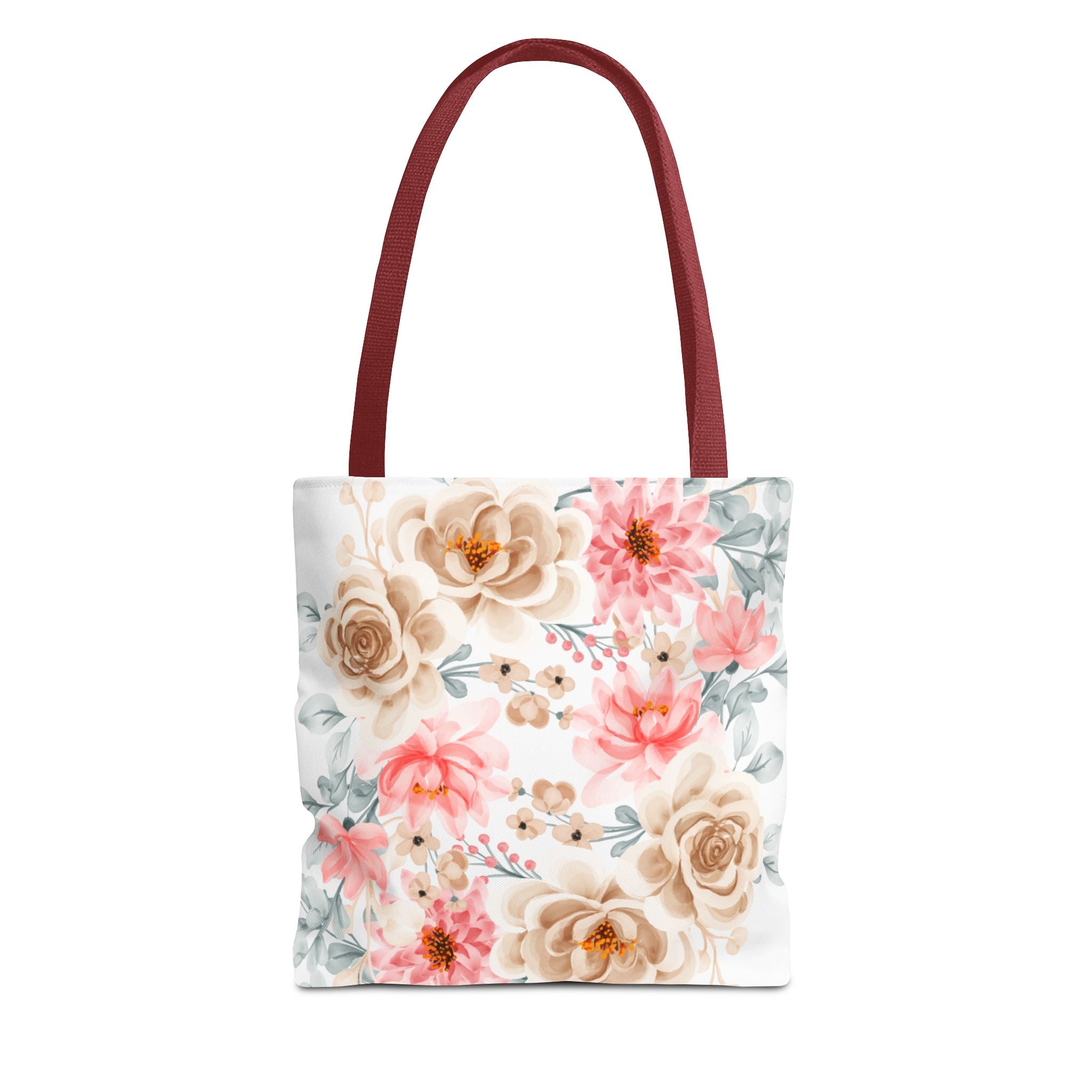 Floral Watercolor Tote Bag — Pink & Beige Garden Roses All-Over Print