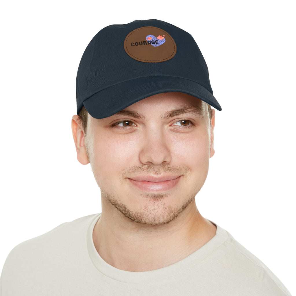 Courage Leather Patch Dad Hat — Inspirational Embroidered Whale Design